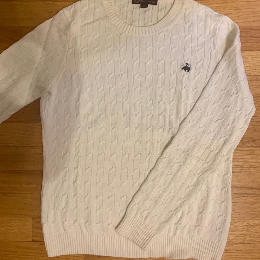 White Brooks Brothers cable stitch cotton sweater